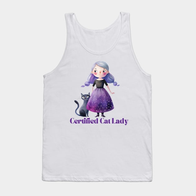 Whimsical Girl with Black Cat Tank Top by The Maple Latte Shop